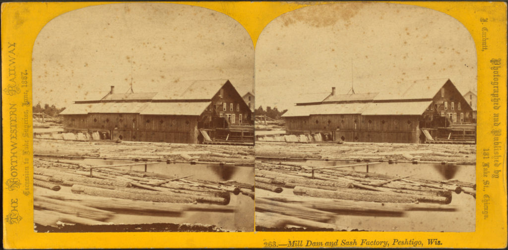 mill dam and sash factory in Peshtigo on The Northwestern Railway excursion 1867