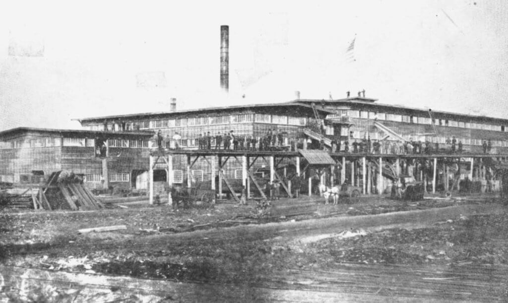 Photo of woodenware factory in Peshtigo before the fire of 1871
